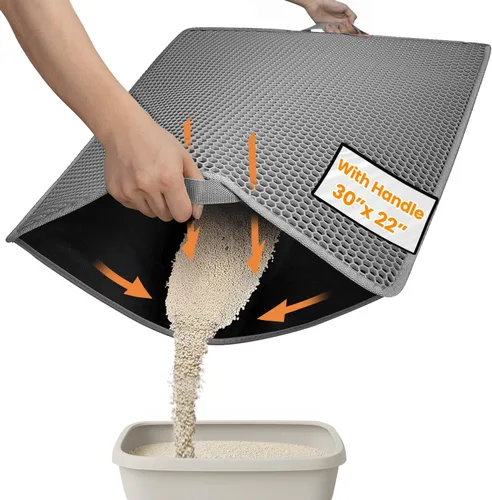 Vista 10 de Tapete de arena para gatos de tamaño compacto de 23.6"x14.6" para espacios pequeños, capa trasera mejorada impermeable a prueba de fugas Negro