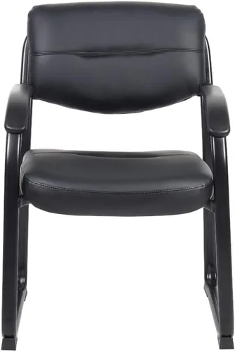 Vista 6 de Boss Office Products Silla lateral con base de trineo de cuero con brazos en negro