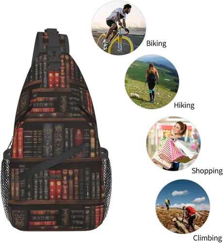 Vista 5 de Small Crossbody Bags for Women Men - Vintage Bookshelf A Print Adjustable Shoulder Bag Fanny Packs Belt Sling Bag Crossbody Purses Backpack for