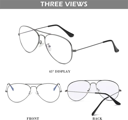 Vista 4 de HJSTES Lentes de aviador de lente transparente luz azul para mujeres y hombres marco de piloto anteojos clásicos sin receta