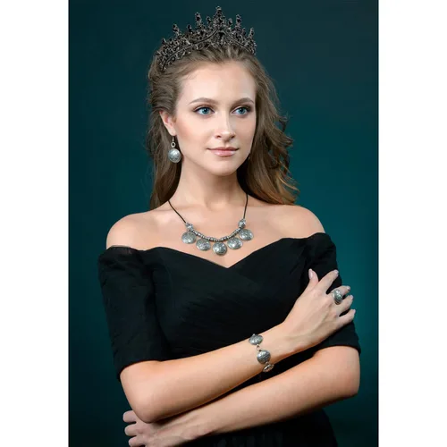 Vista 3 de Velscrun Tiara de cumpleaños de cristal negro para mujeres y niñas, corona de princesa con peines, banda para la diadema de cumpleaños, decoración
