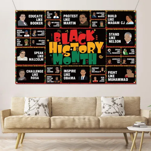 Vista 4 de Sunwer Decoración del mes de la historia negra, telón de fondo de cabina de fotos de junio, carteles de arte para la escuela afroamericana, póster