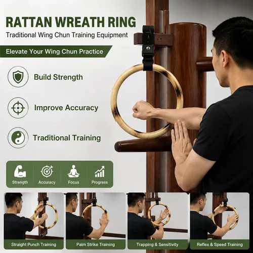Vista 6 de ZooBoo Wing Chun Anillo de ratán – Anillos de madera natural Wing Tsun Kung Fu Muñequera Equipo de entrenamiento de fuerza de mano Yewen Sau Sticky
