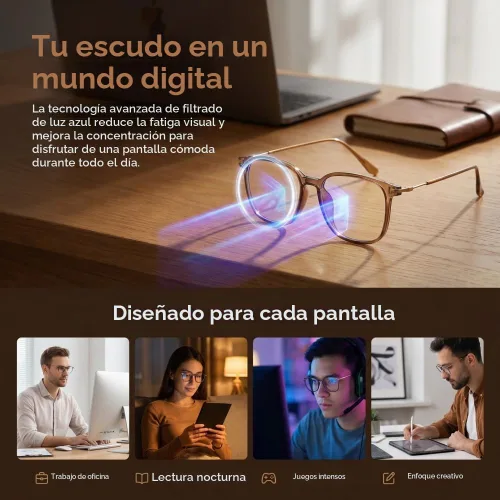 Vista 7 de Shiratori Square Blue Light Blocking Glasses for Women Men, Lightweight Frame Anti Eyestrain Computer Glasses Marrón