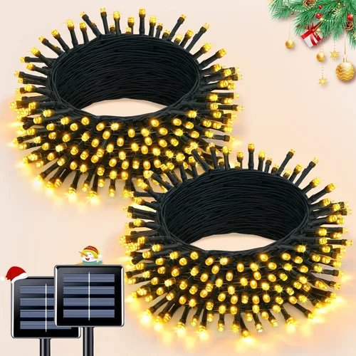 Vista 13 de JMEXSUSS - Paquete de 2, luces solares de Navidad cálidas y multicolor para exteriores, cada una con 100 LED, 10 metros, luces solares impermeables