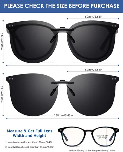 Vista 2 de Lentes de sol polarizados negros con clip sobre lentes graduados para mujeres y hombres, se ajustan sobre lentes de moda