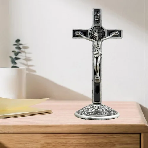 Vista 4 de Gazechimp Crucifijo de pie Crucifijo Cruz Jesús Católico Cristo Artesanía Duradera Cruz Altar ST Crucifijo para regalos religiosos Colección