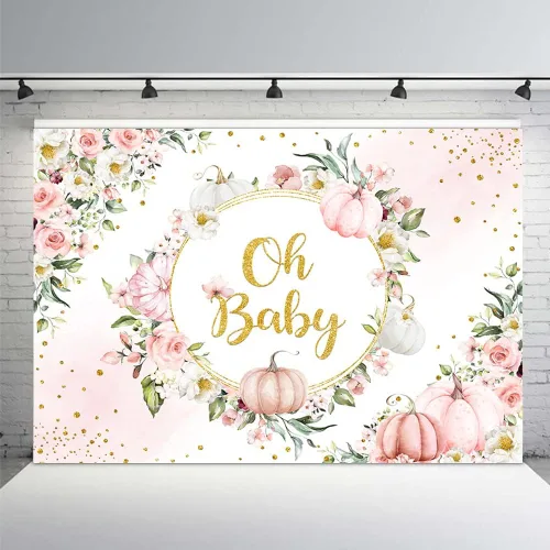 Vista 8 de MEHOFOND Fondo de otoño de 7 x 5 pies con diseño de calabaza Oh Baby en colores pastel, acuarela, azul, floral, recién nacido, baby shower