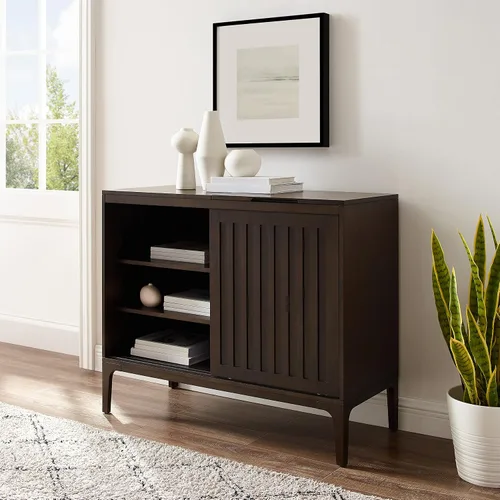 Vista 12 de Crosley Furniture Asher Media Console y soporte para tocadiscos con almacenamiento para discos de vinilo, color marrón oscuro