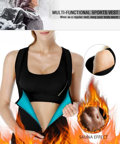 Vista 5 de Chaleco de sauna de neopreno para mujer, entrenador de cintura, sudor caliente, corsé delgado con cremallera, camiseta sin mangas para entrenamiento