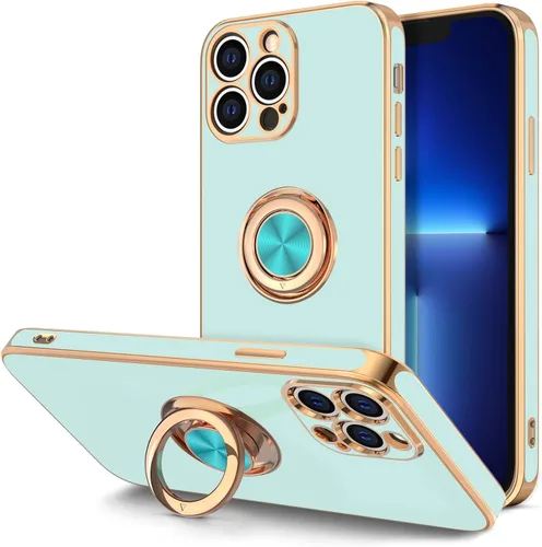 Vista 16 de Hython Funda para iPhone 13 Pro Max con soporte de anillo [soporte de anillo giratorio de 360° con soporte magnético] [borde chapado en oro rosa]