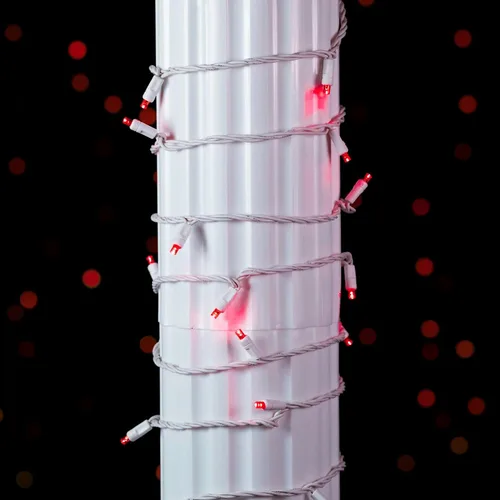 Vista 3 de Novelty Lights Luces de cadena navideñas de 25 pies, 50 bombillas LED rojas en cable blanco, espaciado de 6", iluminación conectable de grado