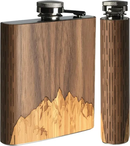 Vista 13 de WUDN Frasco de madera de 6 oz. - Cuerpo de acero inoxidable, bandera americana real
