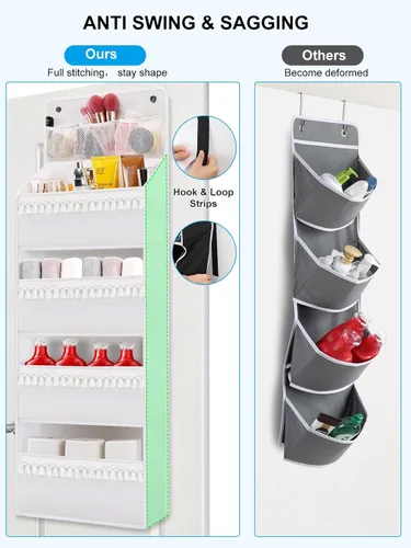 Vista 3 de Organizador para colgar sobre la puerta, organizador bohemio para colgar en el cuarto de bebé, con borlas, Oxford para guardar detrás de la puerta
