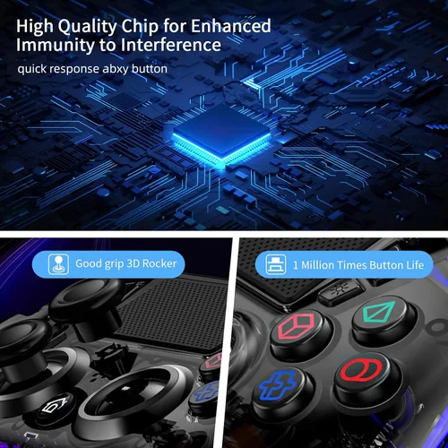 Vista 4 de BRHE Wireless PS4Controller with Hall Trigger Compatible with PS4SlimPro with Dual Vibration6-Axis Motion SensorRGB LED LightsProgramming Funtion