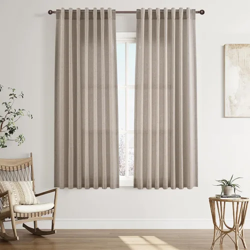 Vista 106 de Joywell - Cortinas de lino de 96 pulgadas de largo para sala de estar Natural