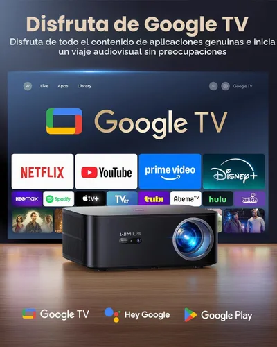 Vista 2 de 【1200 ANSI/Google TV/Compatible con 4K】Proyector inteligente con WiFi y Bluetooth, proyectores de películas para exteriores y hogar con control