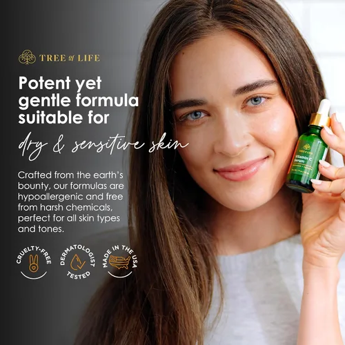 Vista 2 de Tree of Life Beauty Suero facial de vitamina C para piel seca y sensible (1 onza líquida) y cápsulas de suero de vitamina C y retinol