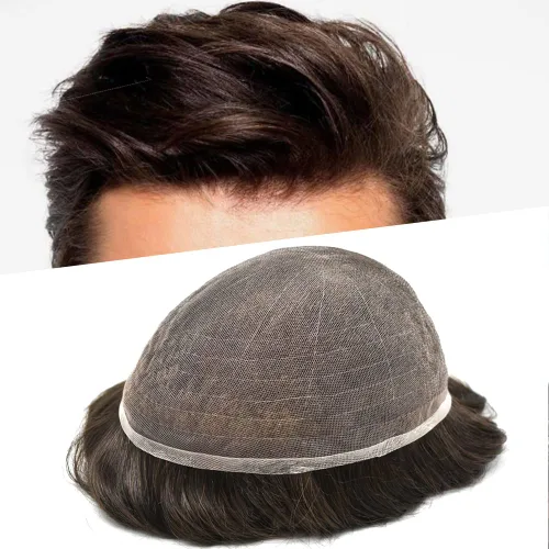 Vista 125 de PUNRU HAIR Completo Swiss Lace Toupee para hombres Sistema de cabello humano real Sistema de reemplazo de cabello humano para hombre Toupee