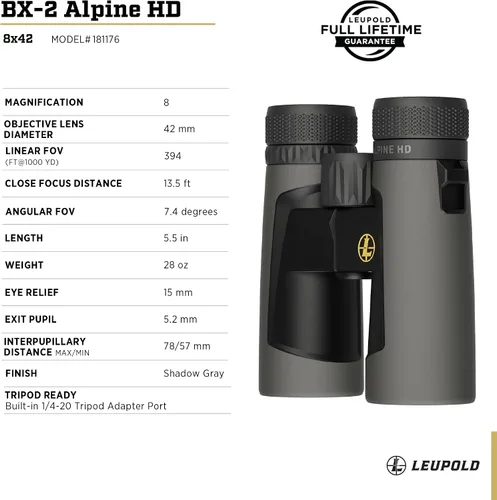Vista 4 de Leupold BX-2 Alpine HD Binoculares, 8x42mm (181176)