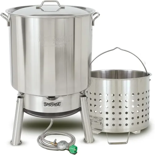 Vista 12 de Bayou Classic El kit de cocina de caldera de acero inoxidable cuenta con caldera de acero inoxidable de 44 cuartos con tapa, cesta de vapor/hervir
