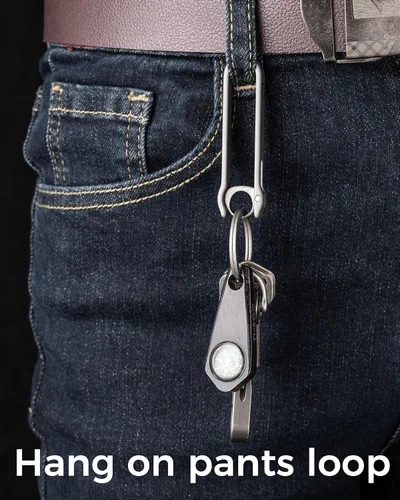 Vista 6 de FEGVE Clip de llavero de titanio para hombre, clip para llavero con trabilla para cinturón, llavero con gancho para llaves para pantalones, monedero