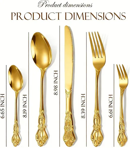 Vista 2 de flatware set, modern royal gold stainless Steel silverware set for Wedding and Festival, service for 4, daily use cutlery set utensil set