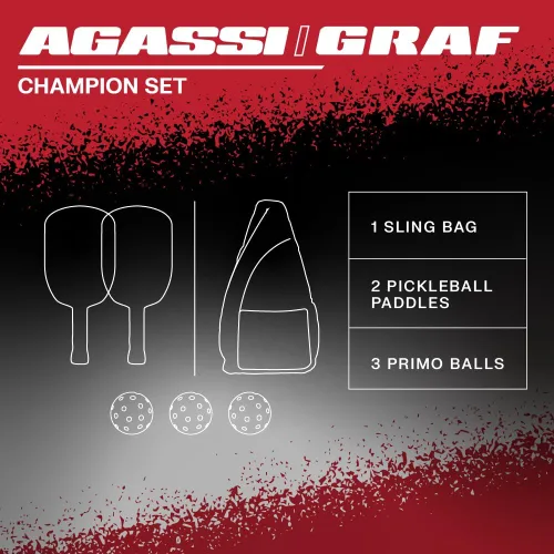Vista 3 de Juego de JOOLA Agassi/GRAF Champion con palas de pickleball, bolas y bolsa con asa - Raqueta de pickleball arenizada - Forma Agassi con zona