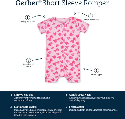 Vista 5 de Gerber Mameluco de manga corta suave para bebé con viscosa fabricado con eucalipto