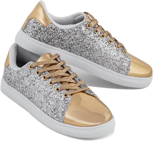 Vista 9 de Zapatos brillantes con lentejuelas brillantes para mujer, zapatos de tenis brillantes con diamantes de imitación con cordones