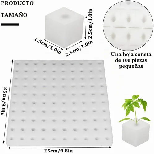 Vista 2 de Paquete de 200 esponjas hidropónicas para plantar, esponjas cuadradas de plántulas, esponja hidropónica para invernadero, esponja hidropónica