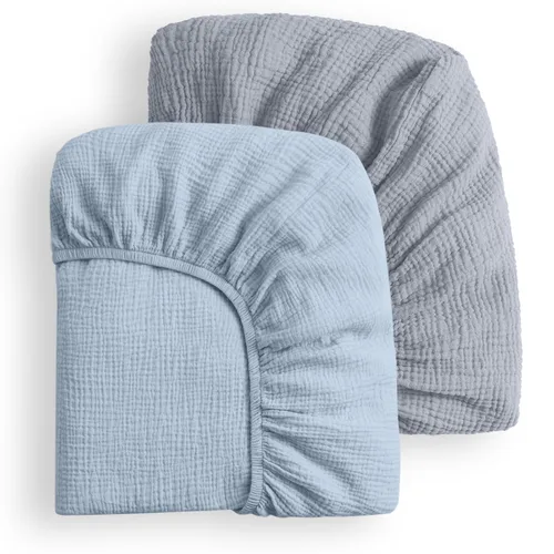 Vista 19 de Blissful Diary Muslin Crib Sheets, 2 Pack, Beige Gingham & Brown Gingham fitted for 52''x28'' crib mattress, soft and breathable cotton, boho