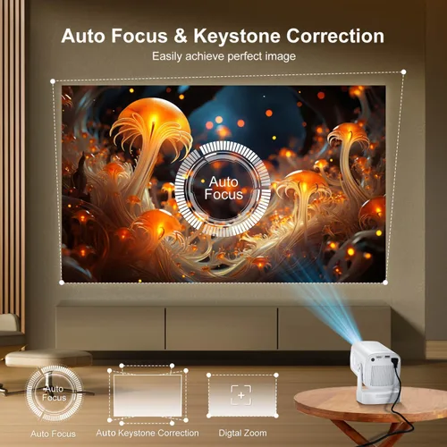 Vista 12 de Mini proyector Wifi Bluetooth, enfoque automático, nativo 1080P, soporte 4K Negro-blanco
