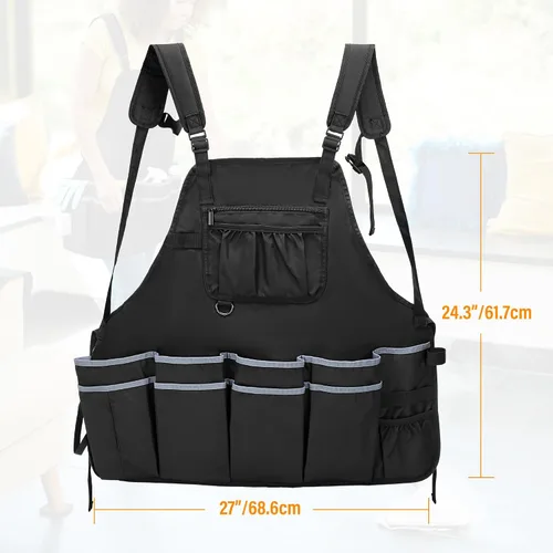 Vista 6 de HODRANT Delantal de limpieza con correas de hombro dobles con múltiples