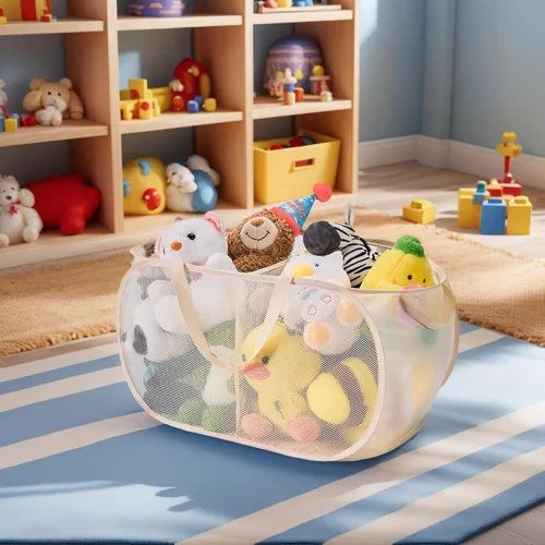 Vista 2 de Cesta organizadora de juguetes grande para niños, niñas, contenedores plegables de almacenamiento de juguetes con divisores y 2 asas resistentes