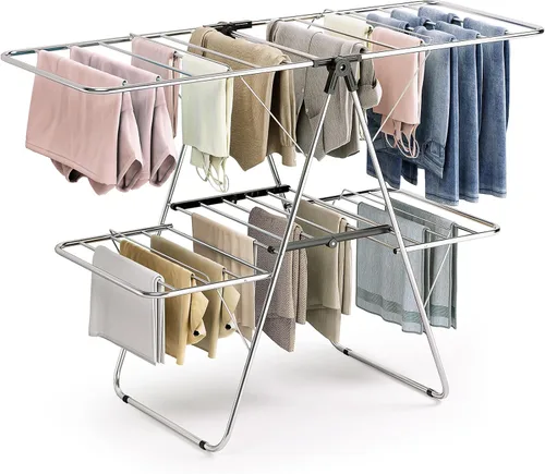 Vista 15 de APEXCHASER Perchero de Ropa, Perchero de Secado de Ropa con Altura Ajustable, Plegable con Alas de Gaviota para Lavandería, Uso