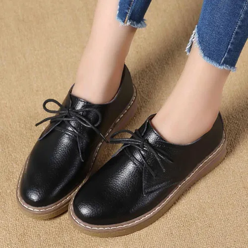 Vista 5 de Zapatos Oxford con cordones para mujer, zapatos para caminar con punta de ala, zapatos casuales de cuero genuino y comodidad