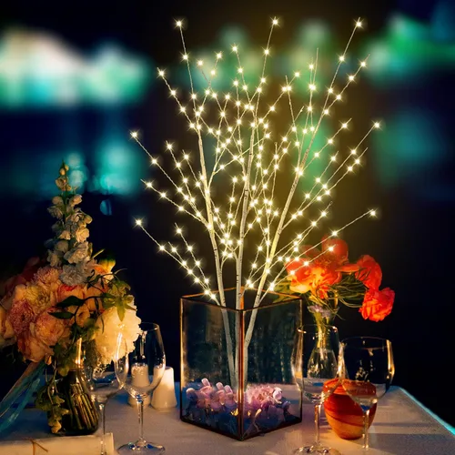 Vista 7 de Árbol de luz de abedul de 33 pulgadas con 180 luces LED, árbol iluminado parpadeante con temporizador, ramas ajustables de abedul para decoración