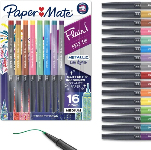 Vista 16 de Paper Mate Flair - Bolígrafos metálicos de punta de fieltro, colección City Lights, colores surtidos brillantes, tinta premium, 8