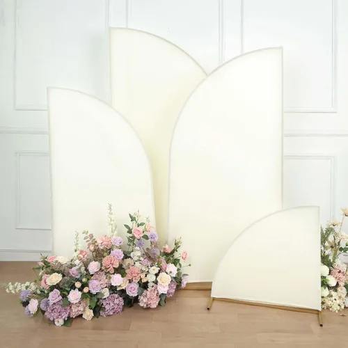 Vista 262 de Efavormart - Juego de 4 fundas de elastano beige para arco de media luna, fundas de telón de fondo Chiara de 2.5 pies a 7 pies para escenarios