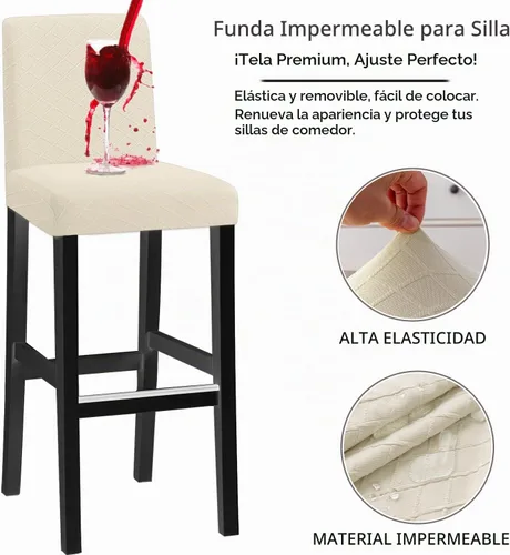 Vista 3 de Cubiertas de taburete de bar impermeables, fundas elásticas lavables (beige, 2 piezas)