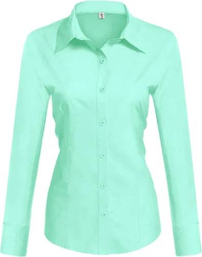 Vista 12 de HOTOUCH Camisa básica de algodón con botones para mujer de corte ajustado, camisas de vestir