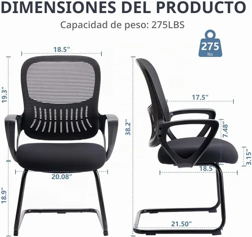 Vista 2 de DUMOS Silla de escritorio de oficina con base de trineo, sillas ergonómicas de malla ejecutiva para computadora con soporte lumbar para el hogar