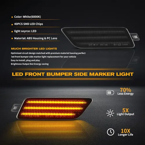 Vista 2 de POPMOTORZ - Kit de luces de señalización lateral para parachoques delantero, luces ámbar LED completas para intermitentes para Porsche Ma-can Lente