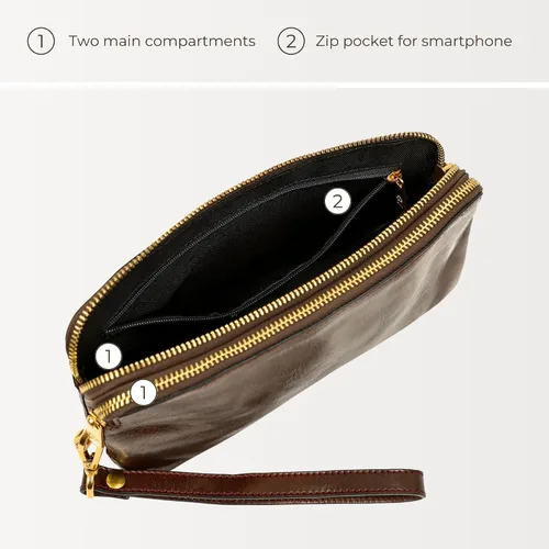 Vista 4 de Time Resistance Bolso de mano de cuero para hombre - Bolsa organizadora para hombres - Bolso de muñeca - Maletín hecho a mano en Italia - Caja