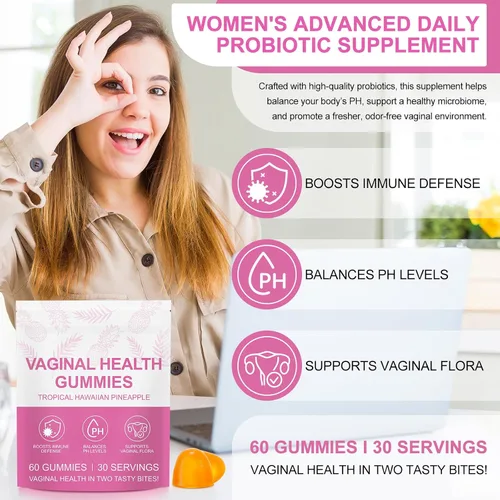 Vista 3 de 60 gomitas de equilibrio femenino de primera calidad, gomitas de equilibrio de pH para mujeres, probióticos vaginales femeninos, suplemento de salud