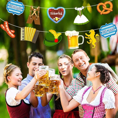 Vista 4 de Blulu Cartel de decoración del Oktoberfest, guirnalda de banderines de fiesta alemana bávara, multicolor, 13.78 x 7.09 pulgadas, para suministros