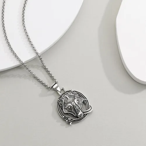 Vista 5 de LES OSEWA Collar de lobo vikingo de plata de ley 925, amuleto pagano nórdico tribal colgante Fenrir Talismán collar lobo celta joyería regalo