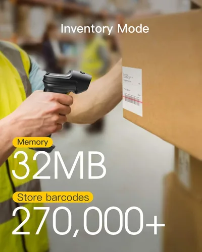 Vista 6 de Inateck Escáner de código de barras súper inalámbrico, rango de transmisión de hasta 330 pies, adaptador inalámbrico y Bluetooth integrado, tiempo