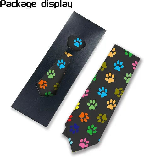 Vista 3 de JUDIAN Corbatas de moda para hombre, corbatas novedosas para cada atuendo IMPRESIÓN DE PATA (ANIMAL PAW PRINT)